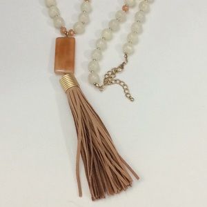 Carnelian stone gold tassel long necklace new